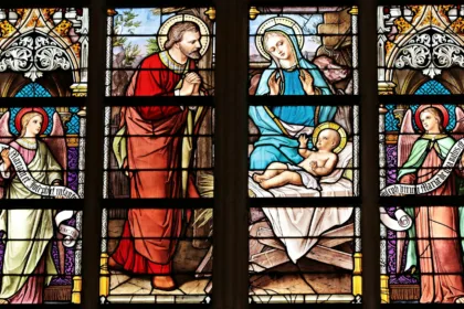 the holy family stained glass artwork