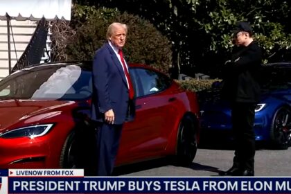 President Trump buys a red Tesla Model S, praises Elon Musk as a “great patriot,” and vows to boost American jobs. Tesla to double U.S. output in two years. Read more at ThriveNews.co.