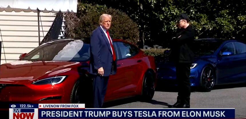 President Trump buys a red Tesla Model S, praises Elon Musk as a “great patriot,” and vows to boost American jobs. Tesla to double U.S. output in two years. Read more at ThriveNews.co.