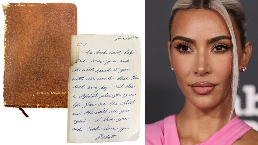 Kim Kardashian’s $15,000 bid for a Bible signed by her late father, Robert Kardashian, was rejected by OJ Simpson’s estate. The item sold for $80,276 at auction. Read more.