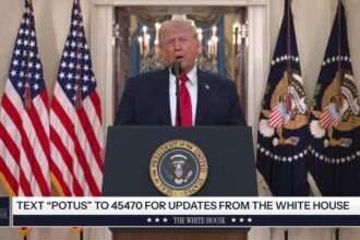 President Donald Trump delivers a national address on the Iran war, vowing continued military action while stating U.S. objectives are close to completion.