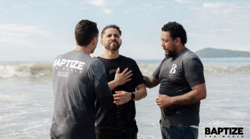 Leaders in Brazil baptize a believer as part of Baptize the World, a global movement that has inspired nations to join together in unity and take ownership of bringing public declarations of faith to their own communities.