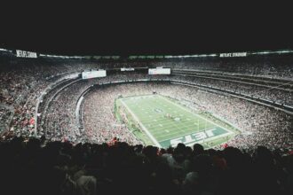 A packed stadium during an American football game