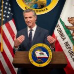 California Governor Gavin Newsom speaking at a press conference