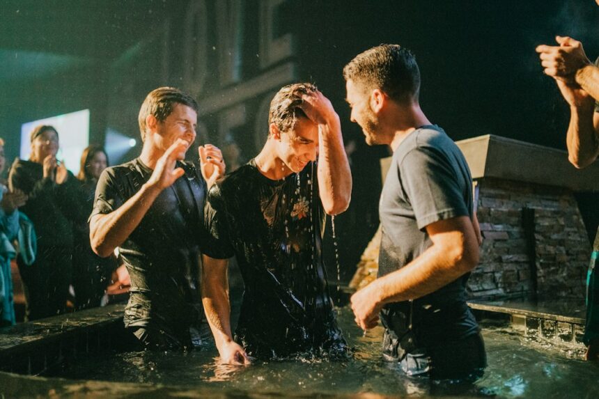 Christian baptism by immersion during a church gathering