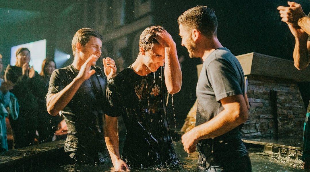 Christian baptism during a worship gathering