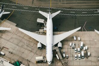 Commercial passenger aircraft at an airport