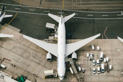Commercial passenger aircraft at an airport