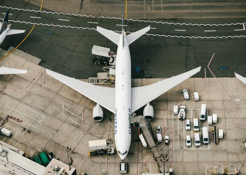Commercial passenger aircraft at an airport