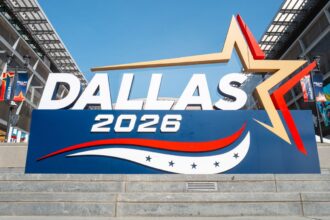 Dallas 2026 Republican Midterm Convention signage at the American Airlines Center