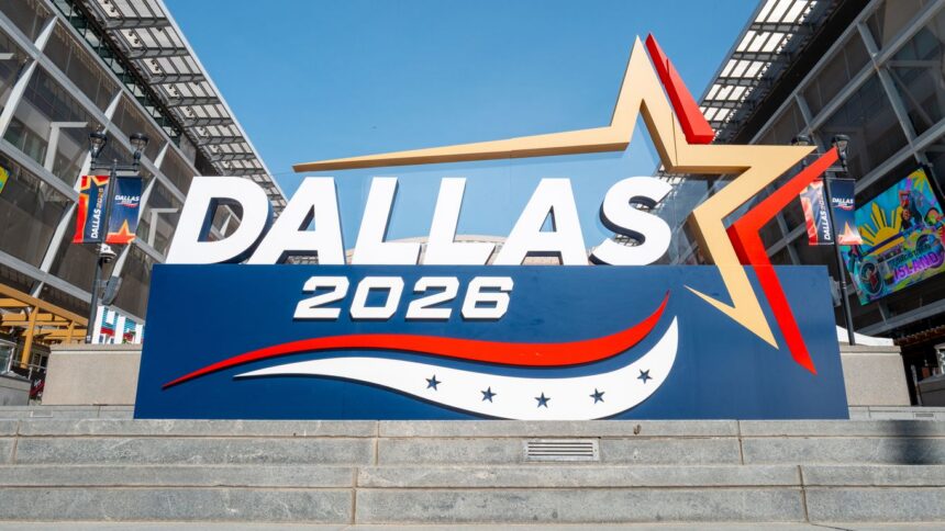 Dallas 2026 Republican Midterm Convention signage at the American Airlines Center
