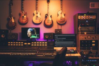 Digital music-production studio illustrating Suno’s new licensed AI music models.