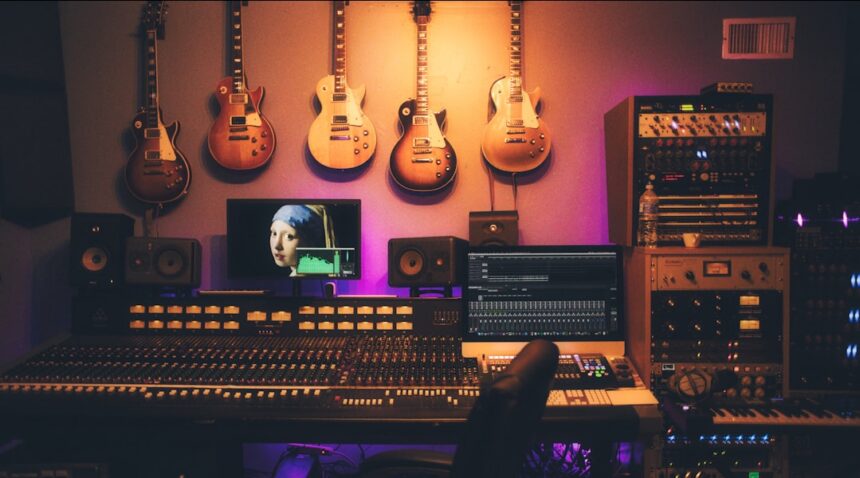 Digital music-production studio illustrating Suno’s new licensed AI music models.