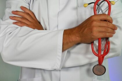 Doctor and stethoscope representing hospital medical care