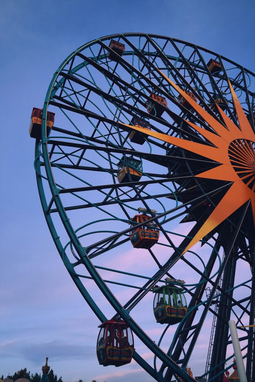 Ferris wheel at sunset, illustrative photo