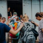 Group of people outside a community service building