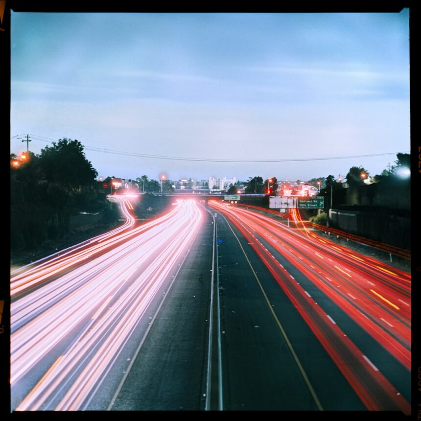 Highway traffic at night