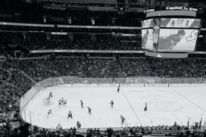 Ice hockey players in an arena, illustrative photo