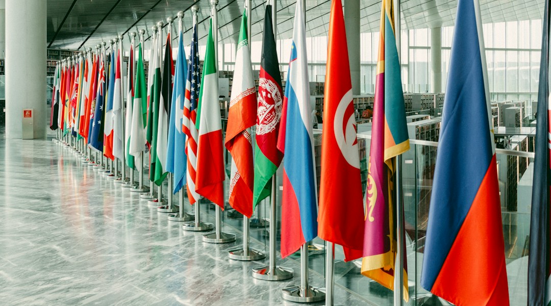 International flags representing trade negotiations