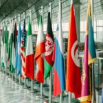 International flags representing U.S.-China diplomacy