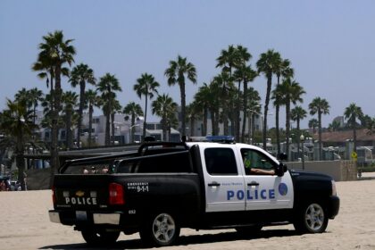 Law enforcement vehicle on a California beach