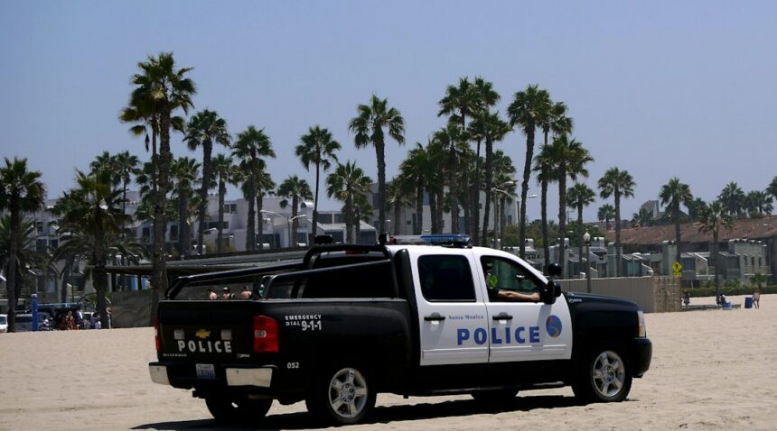 Law enforcement vehicle on a California beach