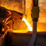 Molten metal pouring in a steel manufacturing facility