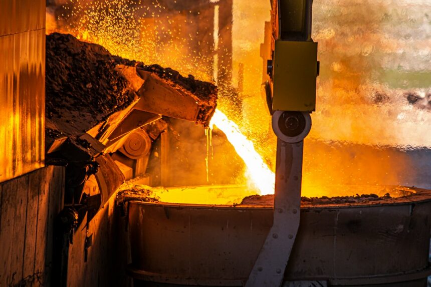 Molten metal pouring in a steel manufacturing facility