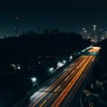 Night freeway traffic illustrating an Orange County rideshare liability case