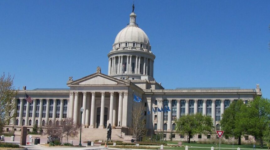 Oklahoma State Capitol building under a blue sky