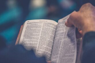 Open Bible being read during a church study