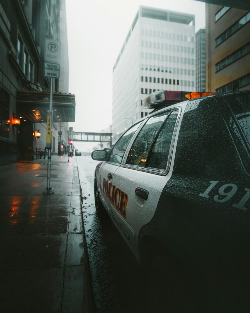 Police patrol vehicle on a city street