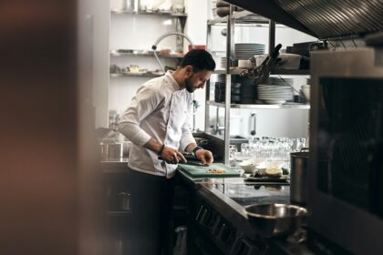 Restaurant chef preparing vegetables illustrating food-safety monitoring