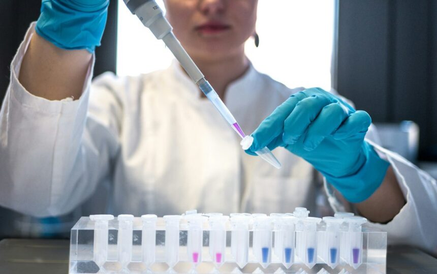 Scientist conducting genetics research in a laboratory