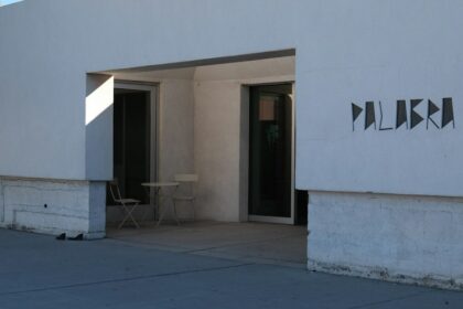 Southern California commercial building with palm trees
