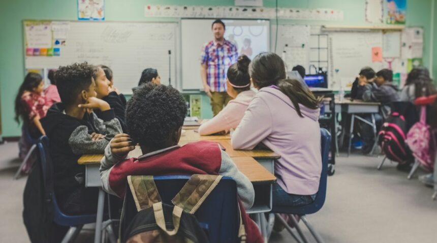 Students in a classroom during a presentation
