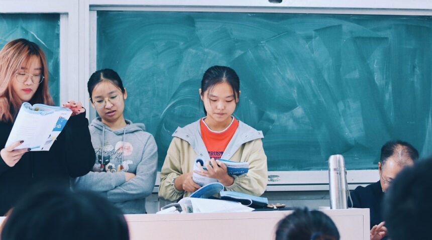 Students reading and learning together in a classroom