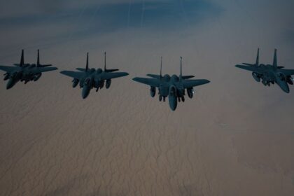 U.S. Air Force F-15E Strike Eagles flying over the U.S. Central Command area of responsibility