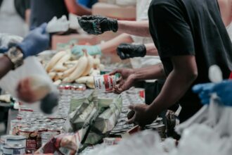 Volunteers sorting food donations