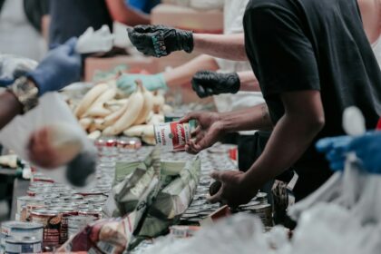 Volunteers sorting food donations