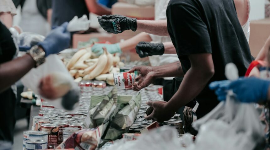 Volunteers sorting food donations
