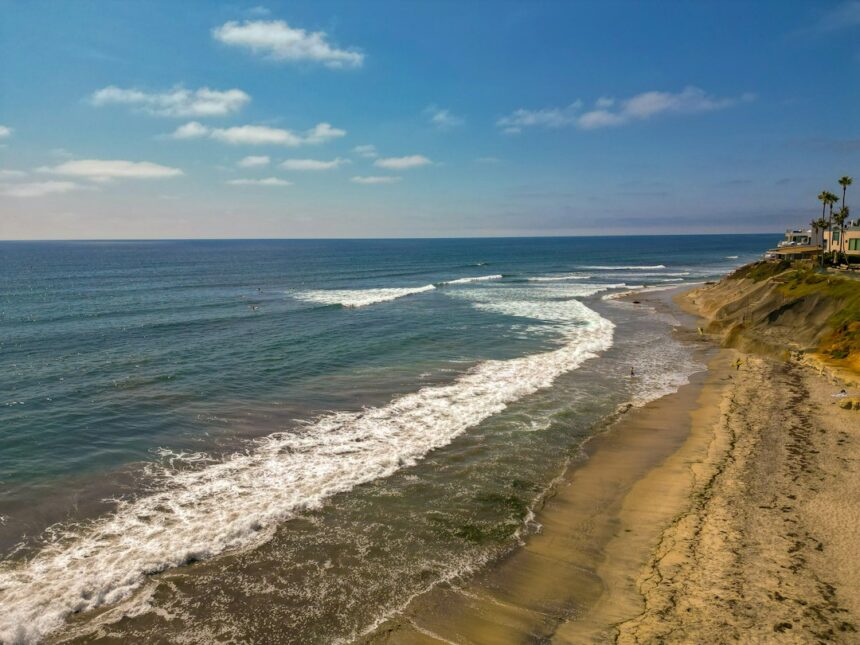 Waves breaking along the Southern California coast