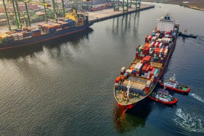 Container ship on the water; illustrative photograph