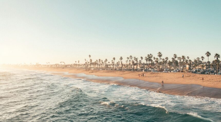 File photograph of the Newport Beach coastline; not current flood conditions.