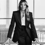 First Lady Melania Trump in her official black-and-white White House portrait.