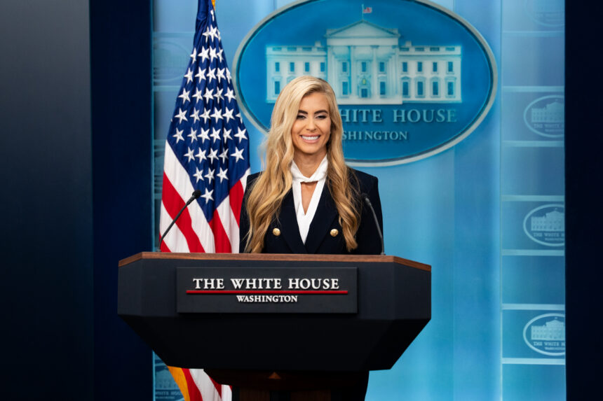 Katie Zacharia at the White House briefing podium on October 13, 2026. Official White House photo by Andrea Hanks.