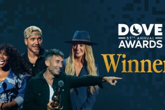 Official Gospel Music Association graphic announcing the 57th annual Dove Awards winners.